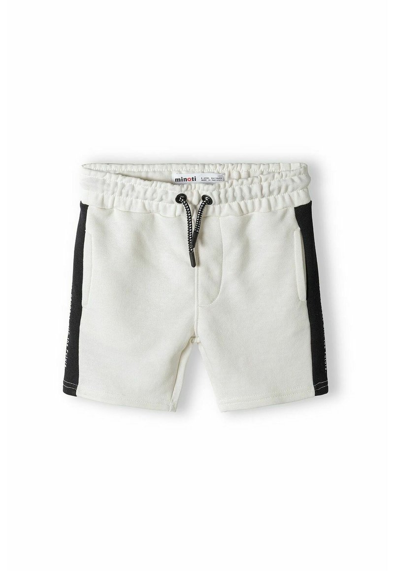 Witte katoenen blend shorts met een elastische tailleband en trekkoord, voorzien van zwarte zijpanelen en twee voordo pockets.