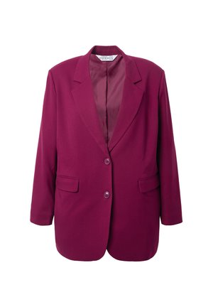 Magenta blazer met een notch-kraag, twee voorzakken en een sluiting met één knoop. Gladde stof met een gestructureerde silhouet.