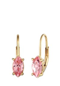 Boucles d'oreilles en or en forme de créoles, ornées de cristaux roses taillés en marquise, montés dans un design à quatre griffes, mettant en avant une texture métallique lisse et une finition polie.