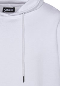 Felpa bianca con cappuccio e chiusura a coulisse. Materiale in cotone morbido, con un'etichetta nera sul collo e dettagli a coste.