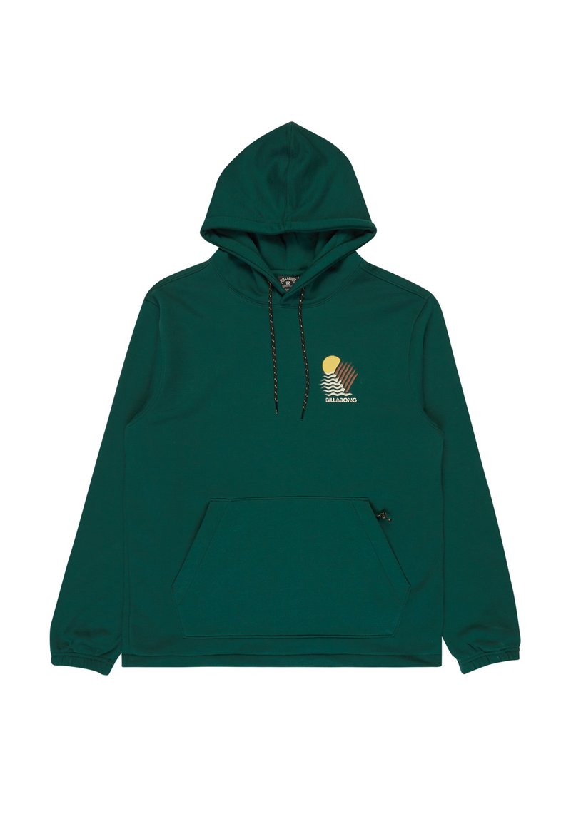 Felpa verde con cappuccio regolabile, tasca a marsupio e grafica a tema surf in oro e marrone. Realizzata in un tessuto morbido e testurizzato.