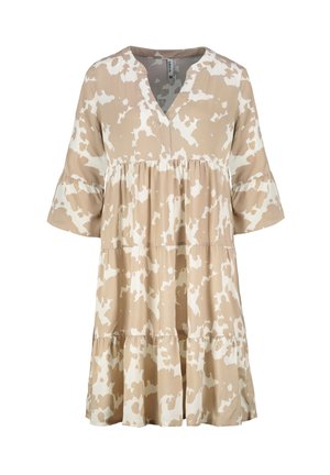 TROPENMUSTER MIT V-AUSSCHNITT UND RÜSCHENARME - Freizeitkleid - braun