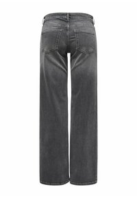 Weite Jeans aus dunkelgrauem Denim mit einem standardmäßigen Bund, zwei Gesäßtaschen und einer sauberen, glatten Textur.