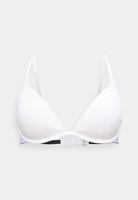 Λευκό ελαφρώς επενδυμένο σουτιέν με ρυθμιζόμενες ραχιαίες ράντες και ελαστική ταινία κάτω, σε μονόχρωμο ανοιχτό φόντο.