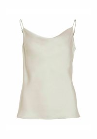 Satin camisole in lichte roomkleur met dunne verstelbare schouderbanden en een glad, minimalistisch ontwerp. Eenvoudige snit met een zacht gedrapeerde halslijn.