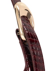 Burgundy faux leather strap with a glossy crocodile texture, featuring a gold metal accent detail.