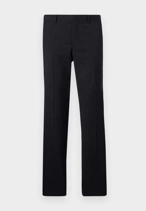 Pantaloni neri su misura con un design a gamba dritta, pieghe nette e una finitura liscia. Realizzati in tessuto leggero con una vita pulita.