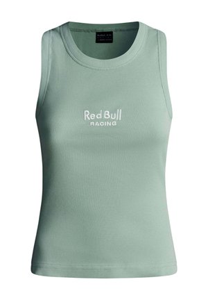 Lichtgroene geribbelde tanktop met een ronde halslijn. Voorzien van "Red Bull Racing" geborduurd in het wit op de voorkant.