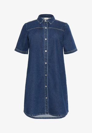 Farmering ingruha rövid ujjakkal, gombos elülső résszel, klasszikus gallérral és kontrasztos varrással. Színe mély kék, laza fazonú.