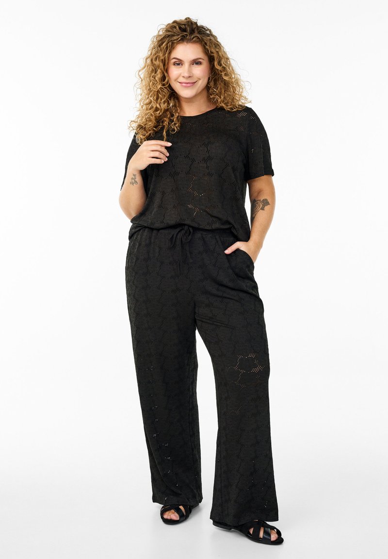 Zizzi - FLASH-STRUCTURED HIGH-WAISTED - Trousers - black, Enlarge