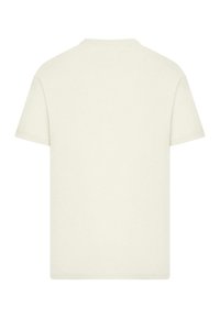 Kortærmet t-shirt med rund hals i lys beige bomuld. Har en glat overflade og normal pasform uden synlige grafikker eller udsmykninger.