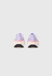 Purple mesh running shoes with a textured surface, featuring a pink accent at the heel and a white midsole. Black rubber outsole.