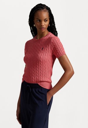 Polo Ralph Lauren CABLE KNIT COTTON SHORT SLEEVE SWEATER - T-shirt imprimé - red sky