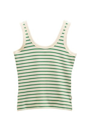 Roheline ja valge triibuline puuvillane tank-top. Omab ümmargust kaelust ja laiad õlapaelad ning see on kergelt kehaümber vormitud.
