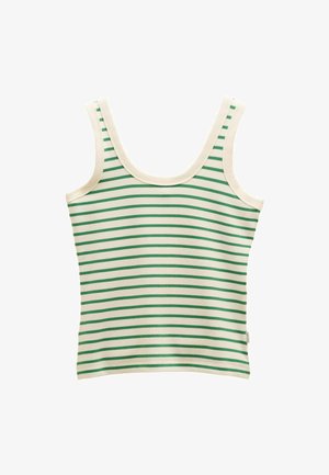 Roheline ja valge triibuline puuvillane tank-top. Omab ümmargust kaelust ja laiad õlapaelad ning see on kergelt kehaümber vormitud.