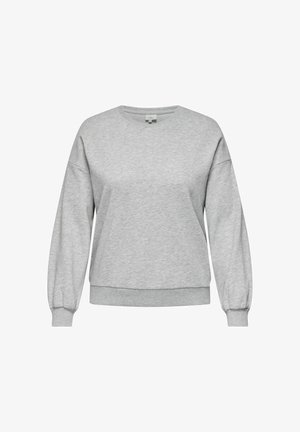 Grå sweatshirt tillverkad av bomullsblandat material, med rundad halsringning, långa ballongsärmar och ribbade muddkanter och nederkant.