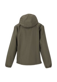 Hettejacka i olivgrön. Har långa ärmar, elastiska ärmslut och ett smidigt, något glänsande tyg. Enkel, minimalistisk design.