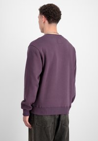 Lilla crewneck sweatshirt lavet af blødt stof med ribbede manchetter og kant. Enkel design. Ingen synlige logoer eller mønstre.
