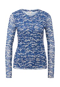 Blå långärmad skjorta med ett vågmönster i olika nyanser av blått och vitt. Tillverkad av ett lätt, genomskinligt material. Rund halsringning.