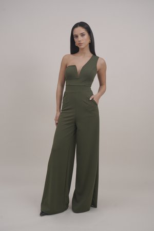 FLEUR ONE SHOULDER JUMPSUIT - Jumpsuit - khaki green