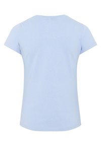 Light blue cotton t-shirt with short sleeves, round neckline, and a smooth texture. Features a straight hem and no visible logos or patterns.