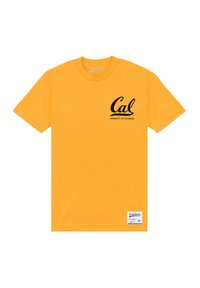 Žluté bavlněné tričko s potiskem "Cal" a "University of California" v černé barvě na levé straně hrudi. Štítek umístěný v dolním levém rohu.