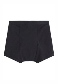 Boxer corti in cotone nero con una superficie liscia, caratterizzati da un ampio elastico in vita e un design contemporaneo e semplice. Nessun motivo visibile.
