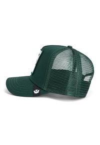 Cappellino verde con rete sul retro e parte frontale rigida, visiera curvata e patch con il logo sul pannello frontale. Presenta cuciture a contrasto e chiusura regolabile.