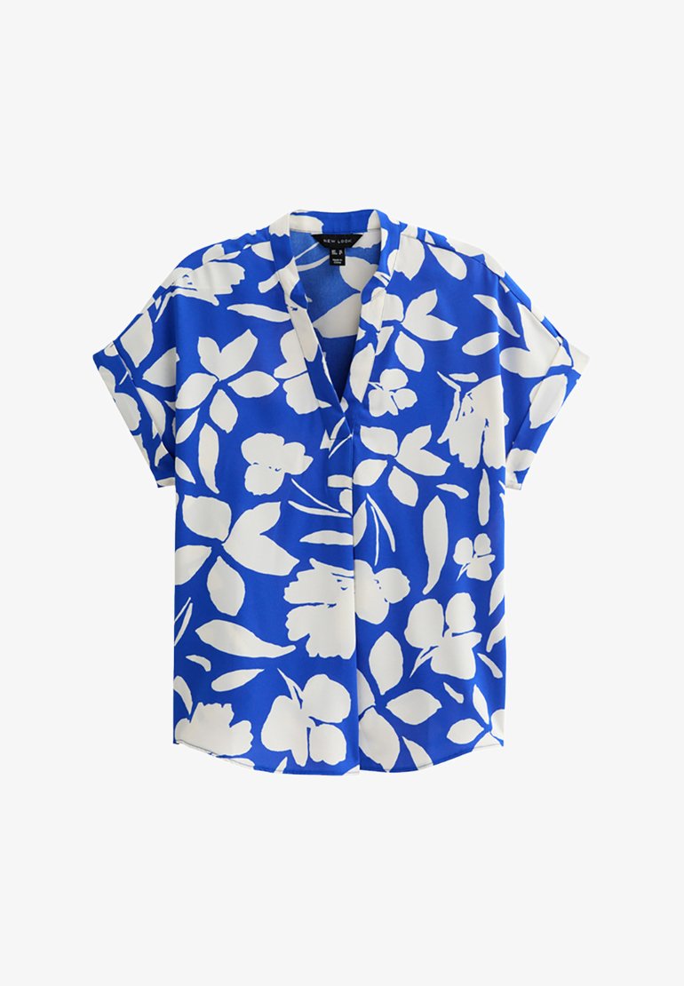 Chemise boutonnée à imprimé floral pour femme - Manches enroulables - Col en V - Chemisiers de travail décontractés pour femme - Chemises d'été, bleu, XXL Chemise boutonnée à imprimé floral pour femme - Manches enroulables - Col en V - Chemisiers de travail décontractés pour femme - Chemises d'été, bleu, XXL