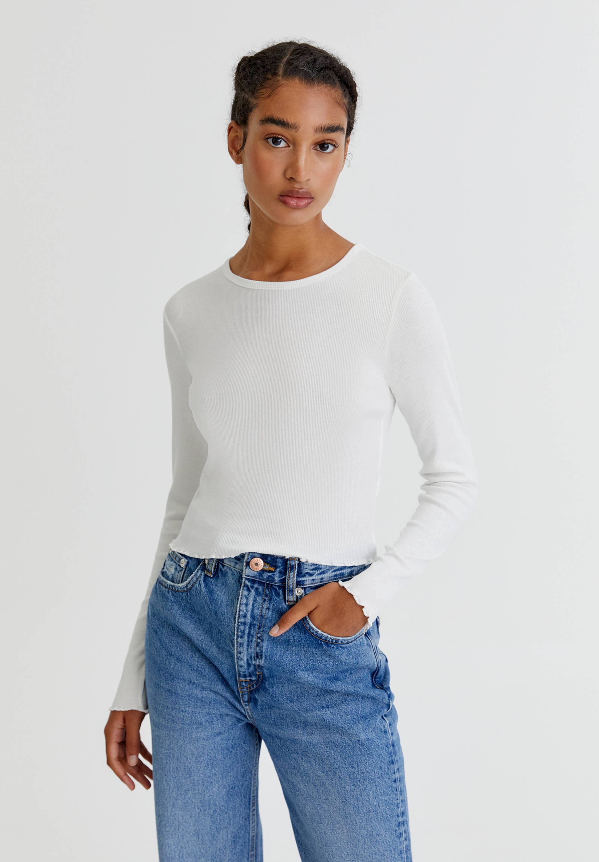 PULL\u0026BEAR Long sleeve basic ribbed T 