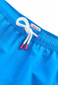 Zili peldēšanas šorti ar elastīgu jostasvietu, balts aukliņa ar sarkaniem galiem un birka ar uzrakstu "NEXT Swimwear". Gluda, viegla materiāla.