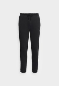 Svarta sweatpants med dragsko i midjan, smalnande ben och ribbade ärmslut. Har en liten logotyp på vänster lår. Tillverkade av mjukt tyg.