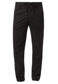 Svarta, lätta byxor med dragsko i midjan, med en slät yta och avsmalnande ben. Elegant och mångsidig design för vardagsbruk.