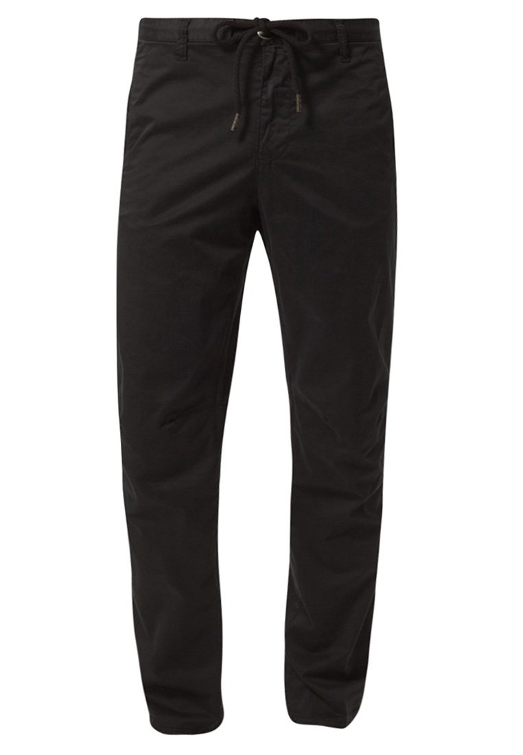 Svarta, lätta byxor med dragsko i midjan, med en slät yta och avsmalnande ben. Elegant och mångsidig design för vardagsbruk.