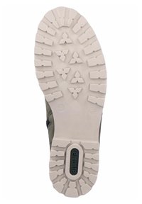 Suela de zapato de goma blanca con un patrón texturizado que presenta formas triangulares y rectangulares. Las marcas incluyen la talla 37 y la marca "remonte."