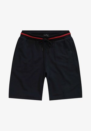 Czarne szorty dresowe z elastycznym pasem i czerwoną linią oraz sznurkiem do regulacji. Boczna kieszeń i subtelne logo wytłoczone z przodu.