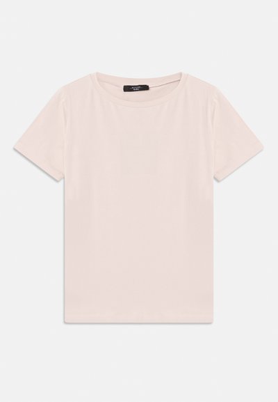 Light pink short-sleeve t-shirt made of soft fabric, featuring a crew neckline and a simple, unadorned design without patterns or accents.