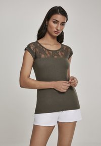 Urban Classics - LADIES TOP LACES TEE - T-shirt con stampa - olive Immagine in miniatura 1