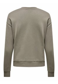 Sweatshirt vert avec un col rond, des poignets côtelés et une texture lisse. Le design est simple, sans motifs ni accents supplémentaires.