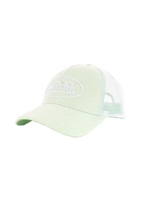 Mintgrüne Kappe mit einer strukturierten Vorderseite und weißen Netzseiten. Mit einem abgerundeten Schirm und gesticktem "Van Dutch"-Logo.