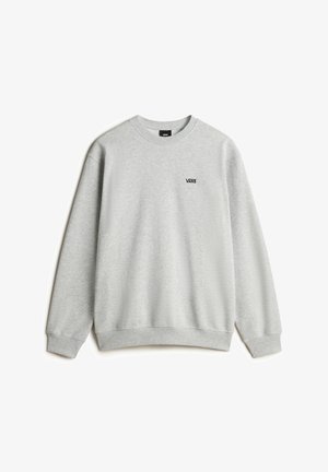 Grauer Rundhals-Sweatshirt aus weichem Stoff. Mit gerippten Bündchen und Saum, sowie einem kleinen schwarzen Vans-Logo auf der Brust.