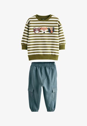 PLACEMENT PRINT UTILITY AND SET - Cargo hlače - green ecru stripe