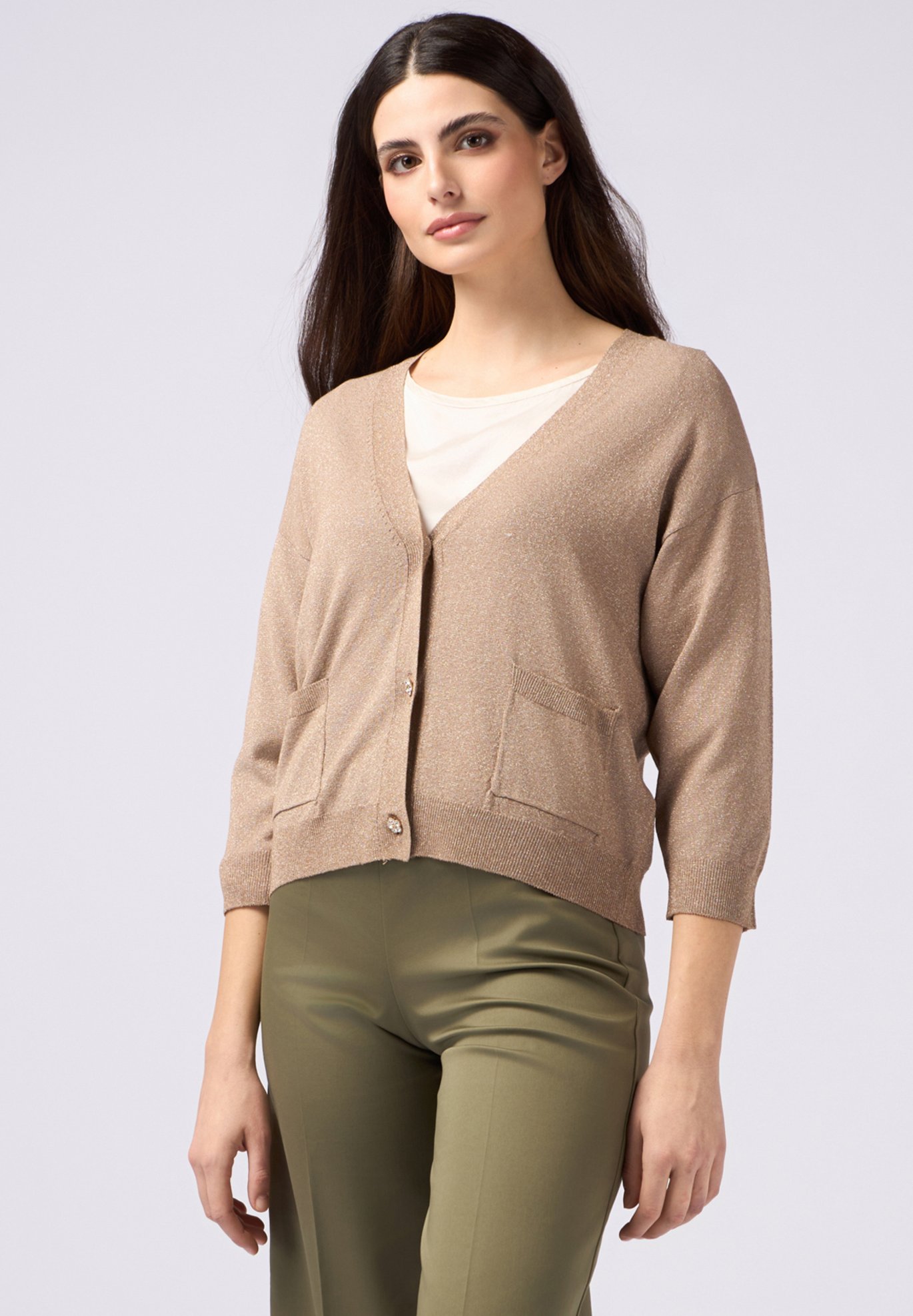 Oltre LUREX MISTO Strickjacke beige