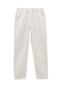 Lichtbeige joggerbroeken gemaakt van katoen, met een elastische tailleband met trekkoorden, zijzakken en een taps toelopend ontwerp.