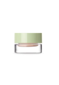 Bocal en verre transparent avec une base ronde, surmonté d'un couvercle vert pastel. Contient un produit crémeux beige clair visible à l'intérieur.