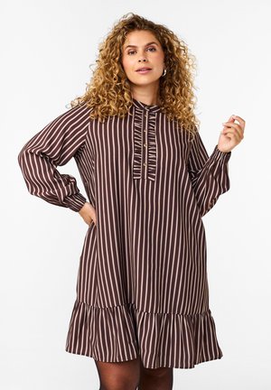 KURZES GESTREIFTES MIT RÜSCHEN - Kreklkleita - hot fudge stripe aop