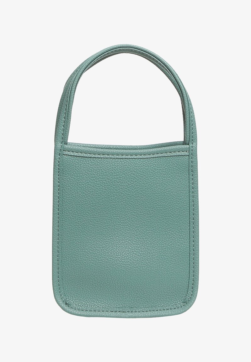 Borsa in pelle verde menta con un design strutturato, dotata di un manico singolo e una finitura liscia al tatto. Stile minimalista senza ulteriori accenti.