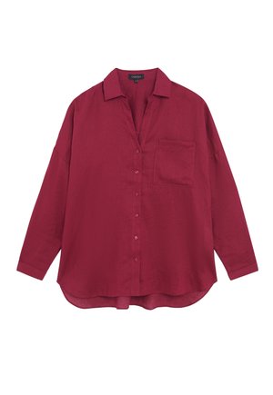 Bordeaux langarmshirt met een kraag, voorknopjes en een enkele borstzak. Gemaakt van een gestructureerde stof met een relaxed fit.