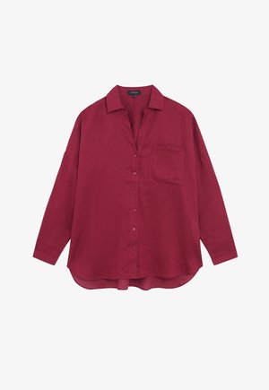 Bordeaux langarmshirt met een kraag, voorknopjes en een enkele borstzak. Gemaakt van een gestructureerde stof met een relaxed fit.