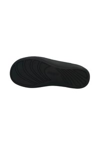 Black rubber shoe sole with a smooth surface and wavy tread pattern. Features pronounced grooves for traction and flexibility.